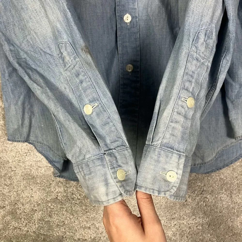 VTG Polo Ralph Lauren Chambray Shirt Mens XL Blue Long Sleeve Utility Workwear